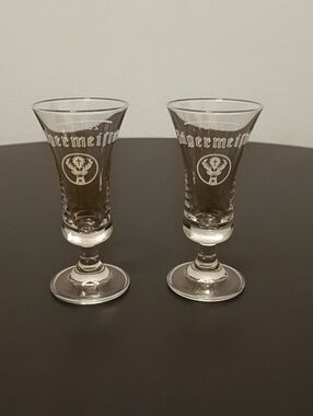 Vintage Jagermeister Footed Shot Glasses - Set of Two